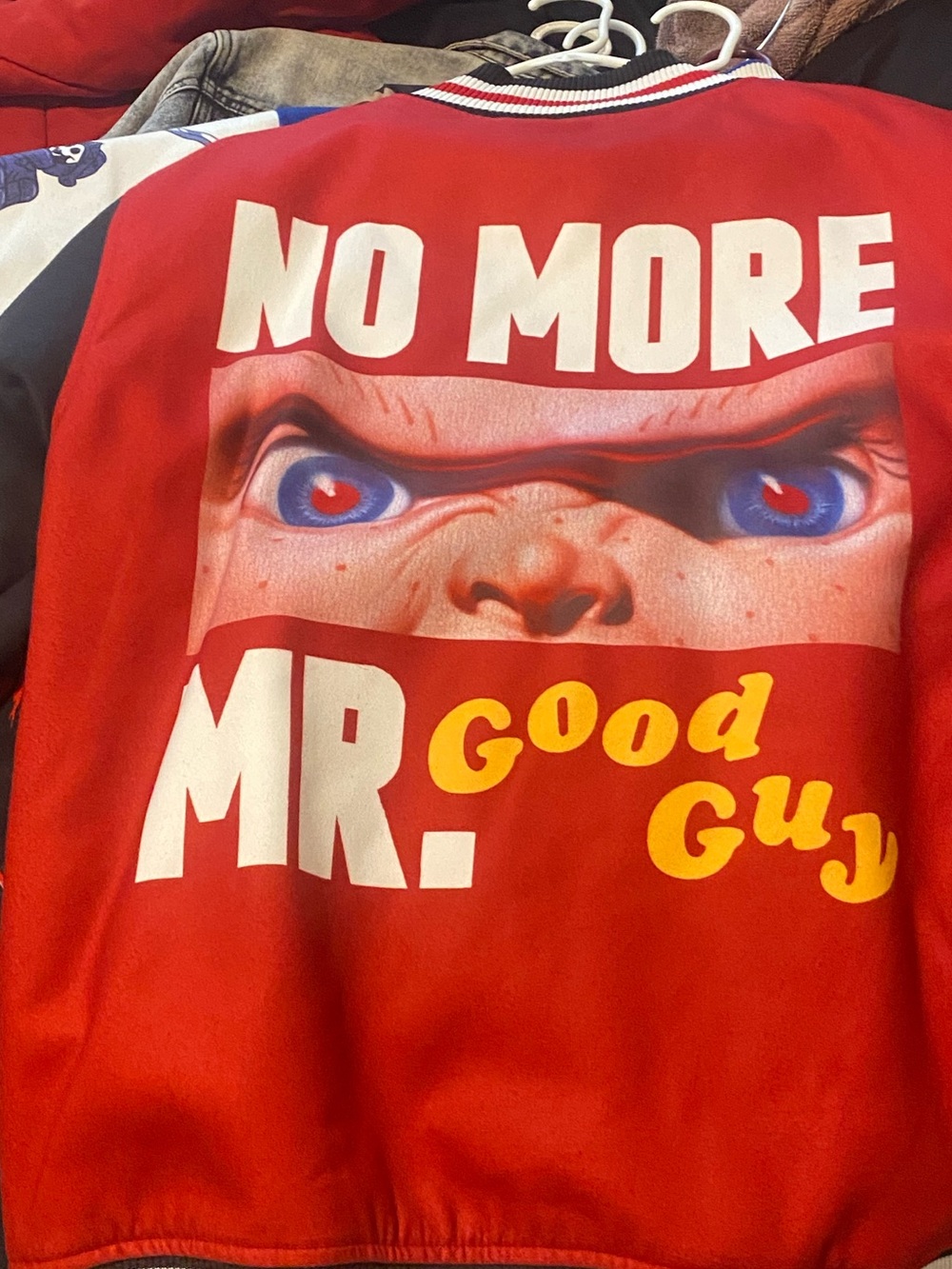 Red Graphic Bomber Jacket - No More Mr. Good Guy